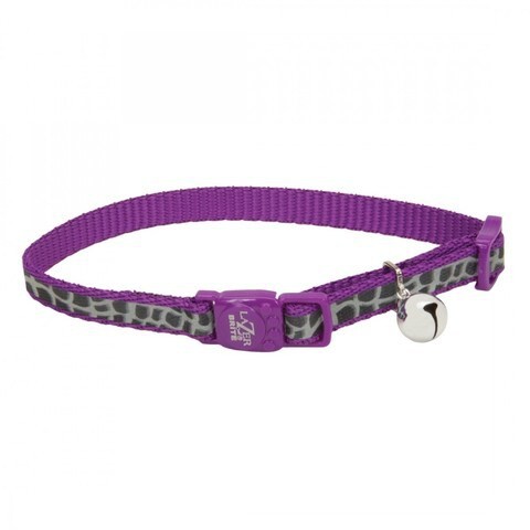 Coastal 3/8 Safe Cat Lazer Black Reflective Adj. Break Away Collar Purple Animal Print