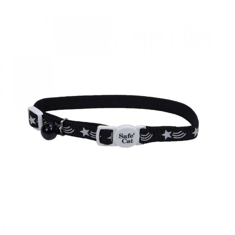 Coastal 3/8&quot; Safe Cat Reflective Snag Proof. Nylon Adj.Break Away Collar Star Black