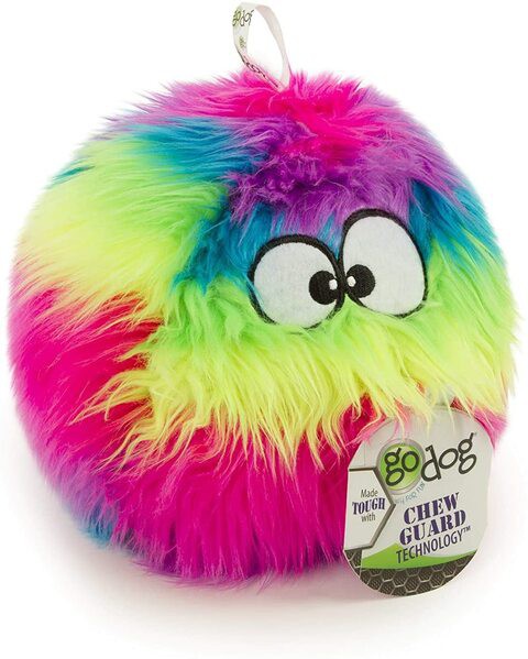 Godog Furballz With Chew Guard Technology Durable Plush Squeaker Dog Toy, Rainbow, Large