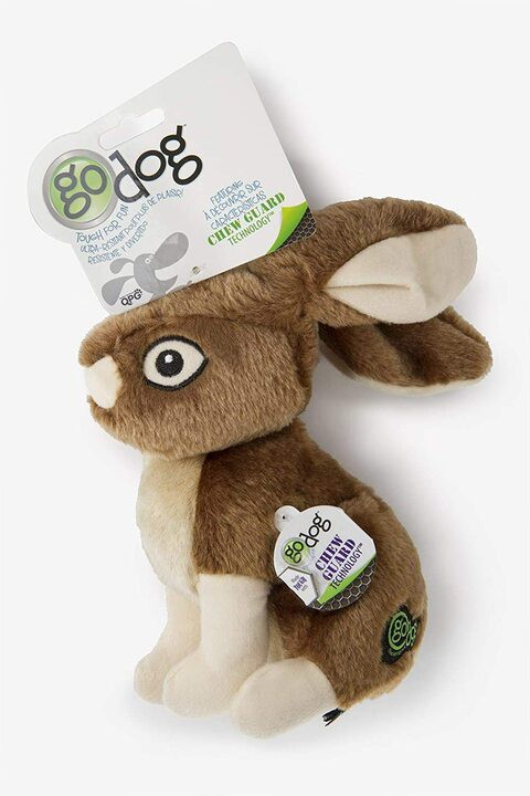 Godog Wildlife Rabbit With Chew Guard Technology Durable Plush Squeaker Dog Toy, Large