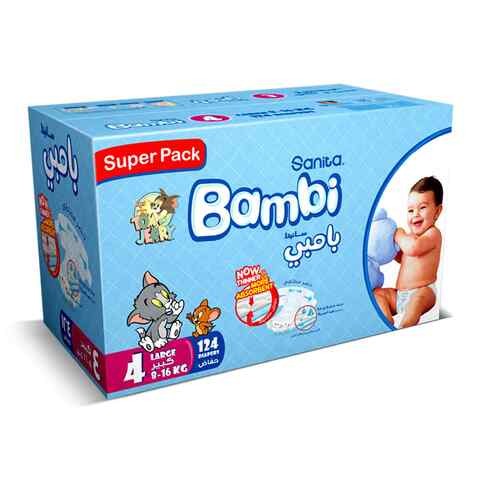 Sanita Bambi Size 4 Large 8-16 kg Super Box 124 Diapers