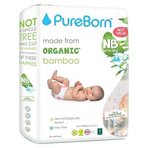 PureBorn Nappy New Born 5kg Disposable Baby Diaper 68 Count