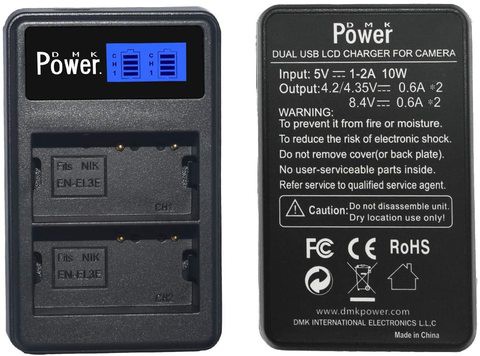 شاحن بطارية (دي ام كيه باور EN-EL3e) و (ال سي دي) مزدوج الفتحة (يو اس بي) لكاميرا نيكون D50 D70 D70s D80 D100 D200 D300 D300S D700 D900
