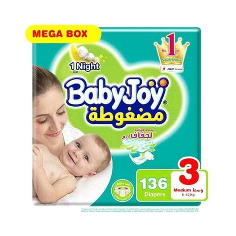 BabyJoy Diapers Compressed Diamond pad Mega Box Size 3 (2x68) 6 -12 KG