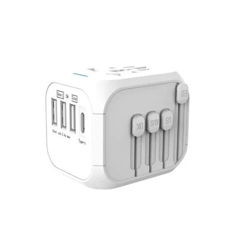 ALISSA-All in One AC Outlet Power Plug Adapter 3 USB + 1 Type C Charging Ports, White.