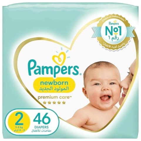 Pampers Premium Care Diapers, Size 2, Mini, 3-8 kg, Medium Pack, 46 Count