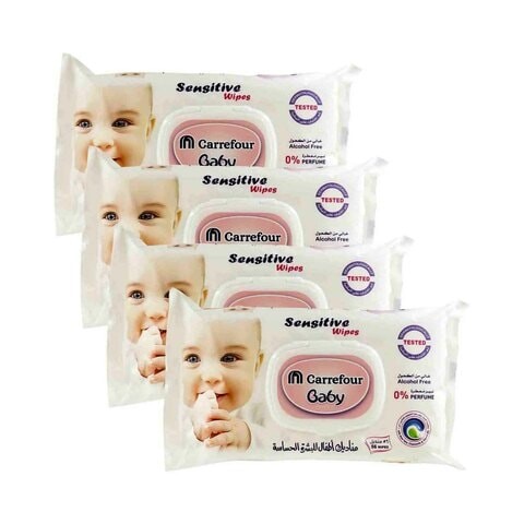 Carrefour Sensitive Baby Wet Wipes 56 Pieces × 4