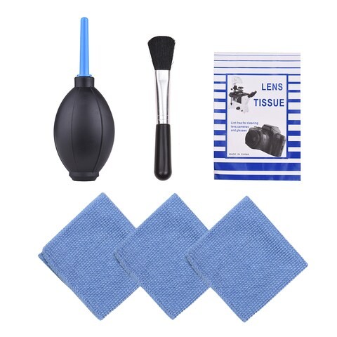 Generic 6-in-1 Dust Cleaner Camera Cleaning Kit Lens Brush + 3pcs Cleaning Cloth + Air Blower + Optical Cleaning Tissue for Canon Nikon Sony DSLR ILDC Camera and Lens