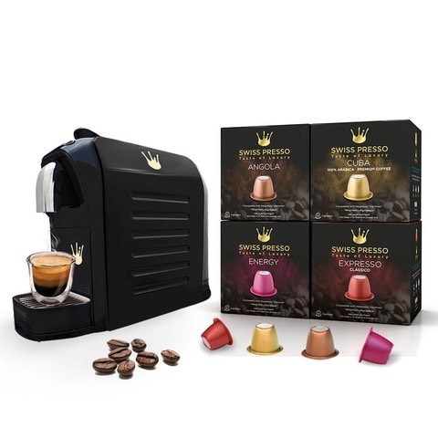 Swisspresso Nespresso Espresso Coffee Machine With 40 Coffee Capsules - Black