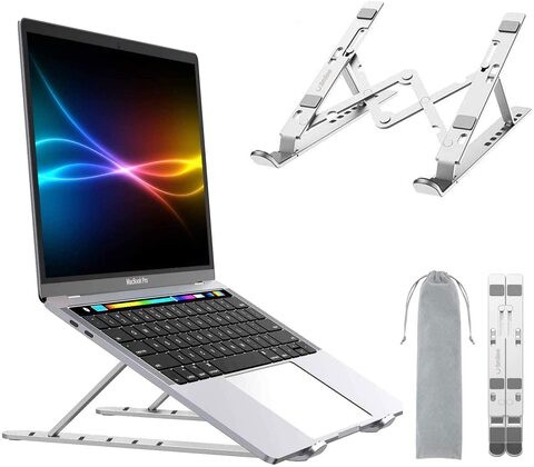 Aluminum Laptop Stand for Desk Compatible with Mac MacBook Pro Air Apple Notebook, Portable Holder Ergonomic Elevator Metal Riser for 10 to 15.6 inch laptop, Silver
