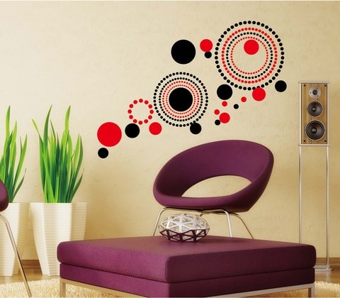 Sticky Art Red and Black Circles Wall Sticker - Medium - 50 x 70 cm - STA -162