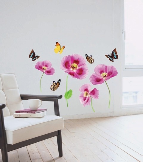 Stick Art Wall Sticker - Butterflies and Violet Lily - Medium - 50 x 70 cm - Sta -160