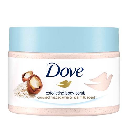 Dove body scrub with macadamia powder and rice milk 225ml