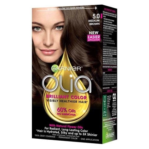 Garnier Olia No Ammonia Permanent Hair Dye 5.0 Shiny Brown 100 ml x 2