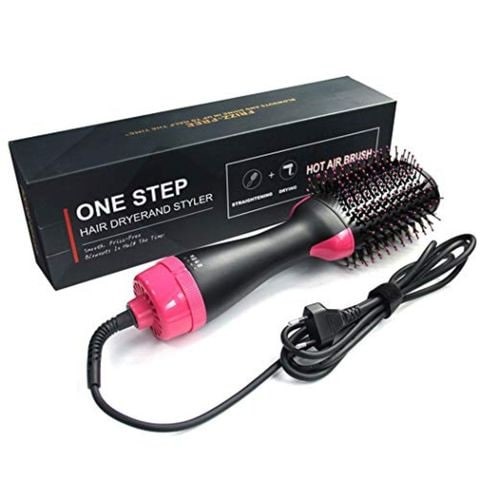 Ayoung Hot Air Brush One Step Drying and Styling, 3 in 1 Negative Ion Electric Hair Dryer, Curler and Straightener in One (Black Red)