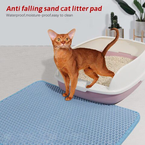 Cat Litter Mat Honeycomb Double Layer Waterproof Urine Proof Tracking Kitty Litter Trapping Mats Washable Easy Clean Scatter Control (29&quot; x 21&quot; Blue)