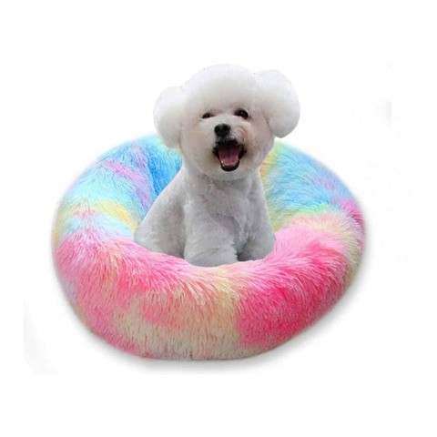 ALISSA-50cm Round Donut Beds Sofa for Small Dogs, Warm Plush Calming Pet Bedding, Pluffy, Comfy&Cute Faux Fur Cuddler, Multi-color.