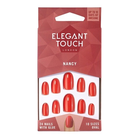 Elegant Touch Oval False Nails - Nancy Red, 24 Pieces