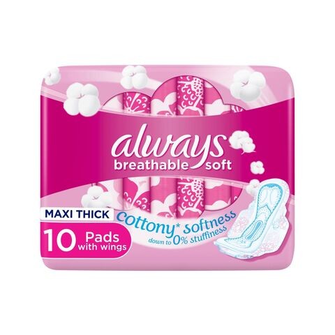 Always Maxi Thick Sanitary Pads With Wings 10 Pieces