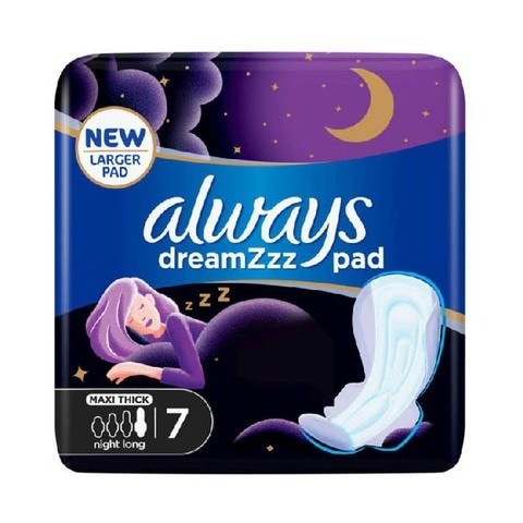 Always Dreams Clean/Dry Maxi Thick Night Long Pads With Wings 7 Pads