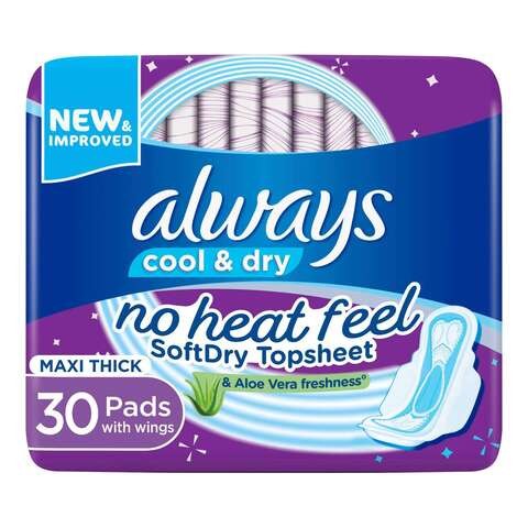 Always Clean & Dry Large Thick Sanitary Pads With Wings 30 Pads