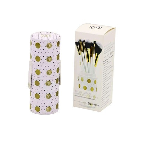 11 piece set of make-up brush, white cylinder with gold dots