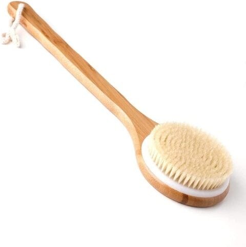 SKY-TOUCH Bath Brush Long Handle Shower Brush Soft Body Brush Back SPA Clean Natural Bristles Exfoliating Brush Long Wooden Handle Cleans the Body Easily