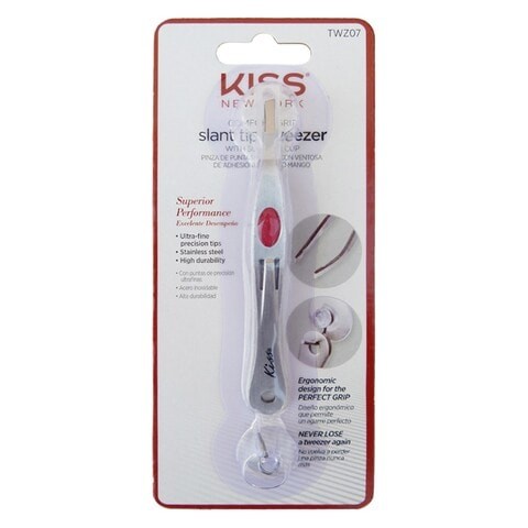 Kiss Slant Tip Tweezers With Suction Cup - Silver, 85 gm