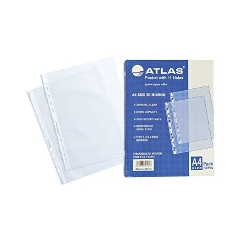 100 Pieces Atlas Pocket Pack With 11 A4 Slots