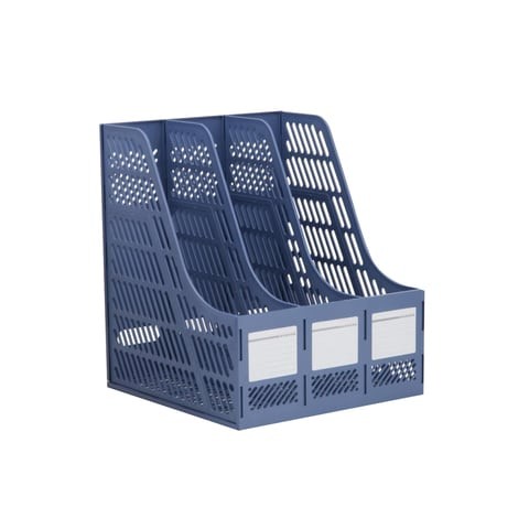 ALISSA- Magazine File Holder, Sturdy Office School Home Desktop Triplicate Magazine Literature Plastic Holders Frames File Dividers, Blue.