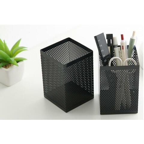 منظم سطح المكتب من ALISSA Square Metal Pen Stand (أسود)