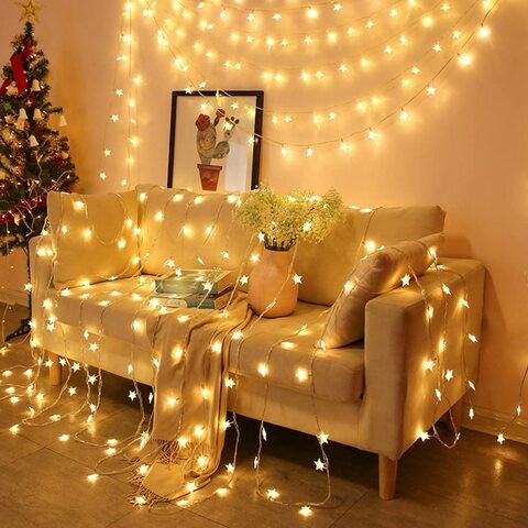 Aiwanto 100 LED Lights Christmas Tree Lights Decoratin Lights New Year Decoration Lights Diwali Decoration Star Lights(10M)