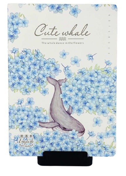 Languo B5 Stationery Writing English Notebook with Cute Whale and Flower Design.(White)