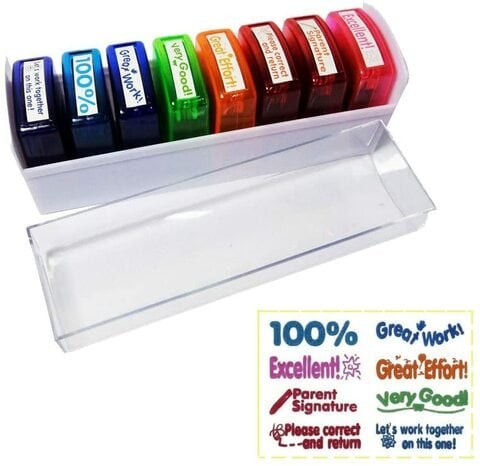 Iwanto Self Inking Motivational Stamp Set for Teachers (8 Pieces)
