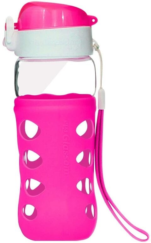 Aiwanto Glass Water Bottle Anti Slip Glass Pop Water Bottle School Office Water Bottle Handle and Protective Silicone Sleeve for Sports(Pink)