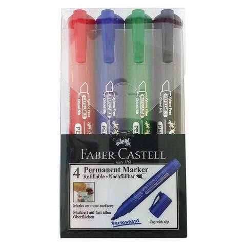 Faber-Castell Permanent Marker Assorted P50 Drill Tip 4'S