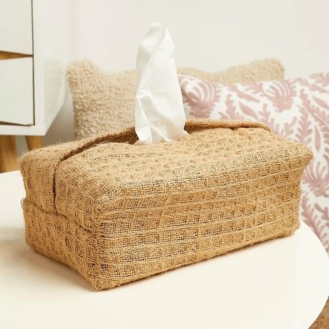 Japanese-Style Jute Tissue Box Holder Cover for Home, Bathroom, Bedroom, Office, Restaurant and Car Decoration - Rectangle Shape