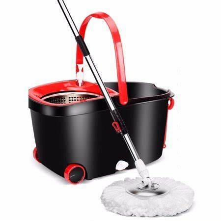 DELCASA Spin Mop Stainless Steel 360 with Bucket, Automatic Rotary Floor Cleaning System,1 Extra Microfiber Mop Heads Easy Press Handle Mop, Spin Mop, Spinning Mop and Bucket Black