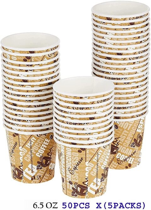 250 Pieces (5 Sets) Paper Tea Cups 6.5 oz Teacups & Coffee Cups & Coffee Mugs