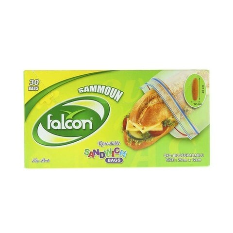 Falcon Resealable Sandwich Bags, 30 Pieces