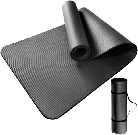 Yoga Mat - Non Slip Yoga Mat with Yoga Mat Strap Included - 10mm Thick Exercise Mat Black