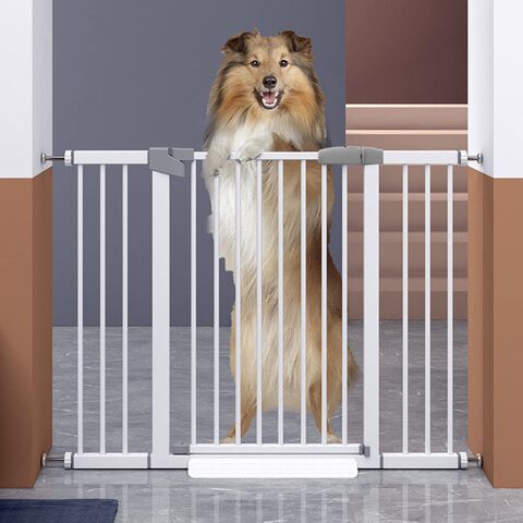 Dog Gate Pet Fence Extra Wide Easy Walk Thru Safety Gate with Auto Close for Indoor House Stairs Doorways (24.8-27.5inch)