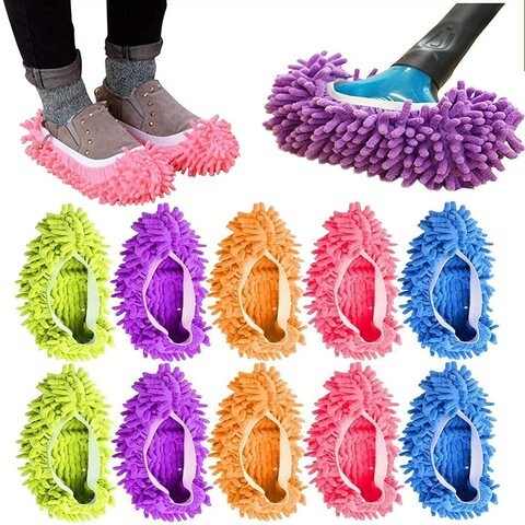 Aiwanto 5 أزواج من أحذية Duster Mop القابلة لإعادة الاستخدام ستوكات منظف الأرضيات مجموعة ممسحة نعال وغطاء أحذية من الألياف الدقيقة ونعال ممسحة للأتربة لتنظيف أرضية الحمام والمكتب والمطبخ بألوان عشوائية