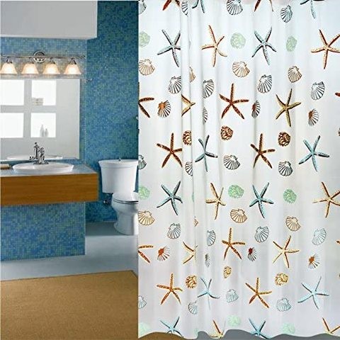 Sea Star Print Polyester Fabric Shower Curtain - 180 x 200 cm
