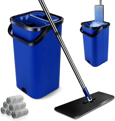 Aiwanto Flat Mop Set and Buckets Sets Floor Cleaning Mop Microfiber Mop Pads Self Wash and Dry Floor Cleaning Mop with Stainless Steel Long Handle Mop