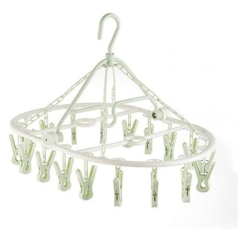 Alyssa Clothes Drying Rack - Folding Clip & 18 Rotatable Clothes Drying Clips, Sock Holder (Green)