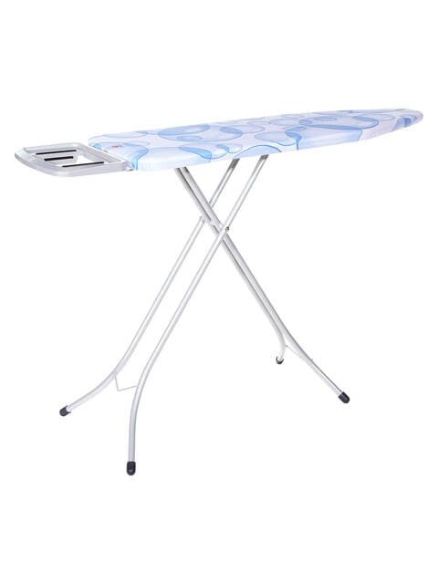 طاولة كي محمولة عالية الجودة قابلة للطي مع مكواة بخار بقية أزرق / أبيض 110x34 سم