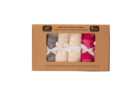 Glofresh Anti Microbial 100% Cotton Face Towels 6pcs Set - Size 30 x 30 cm - Multi Colors