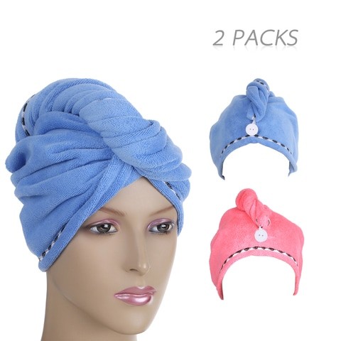 Hotovilla Quick Drying Microfiber Hair Drying Towel - 2 Pieces - Turban Bath Towel with Button for All Hair Types and Lengths