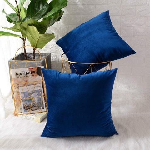 Pack Of 2 Throw Pillow Cover With Soft Handfeel High Quality Velvet Material Navy Blue